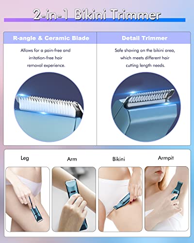 Bikini Trimmer For Women,Lnkerco 2 In 1 Pubic Hair Trimmer For Women,Ipx7 Waterproof Electric Razors For Women,Ladies Trimmer For Legs Arms And Bikini Area,Gifts For Women, Blue #TOP1