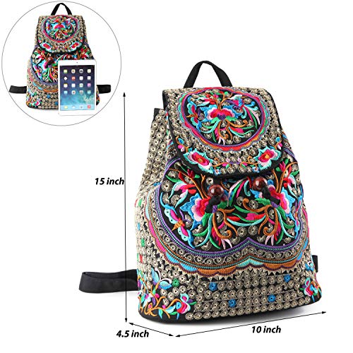 Goodhan Vintage Women Embroidery Ethnic Backpack Travel Handbag Shoulder Bag Mochila (S01 - Size Biggest - Pink - Material Upgraded) - Thumbnail 4