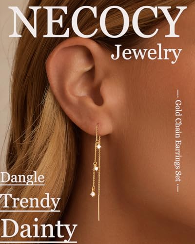 14K Gold/Silver Plated Dangle Earrings for Women Dainty Long Hanging Chain Earrings Trendy Dangling CZ/Pearl Threader Earrings for Women Jewelry2