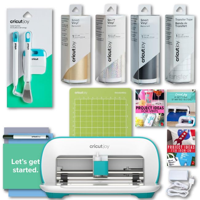 Cricut Joy Machine with Smart Vinyl Rolls, Standard Grip Cutting Mat and Joy Tool Set Bundle - Starter Kit for Stickers and Decals, Cutting Machine Set for DIY Cards, Home Decor and Craft Projects
