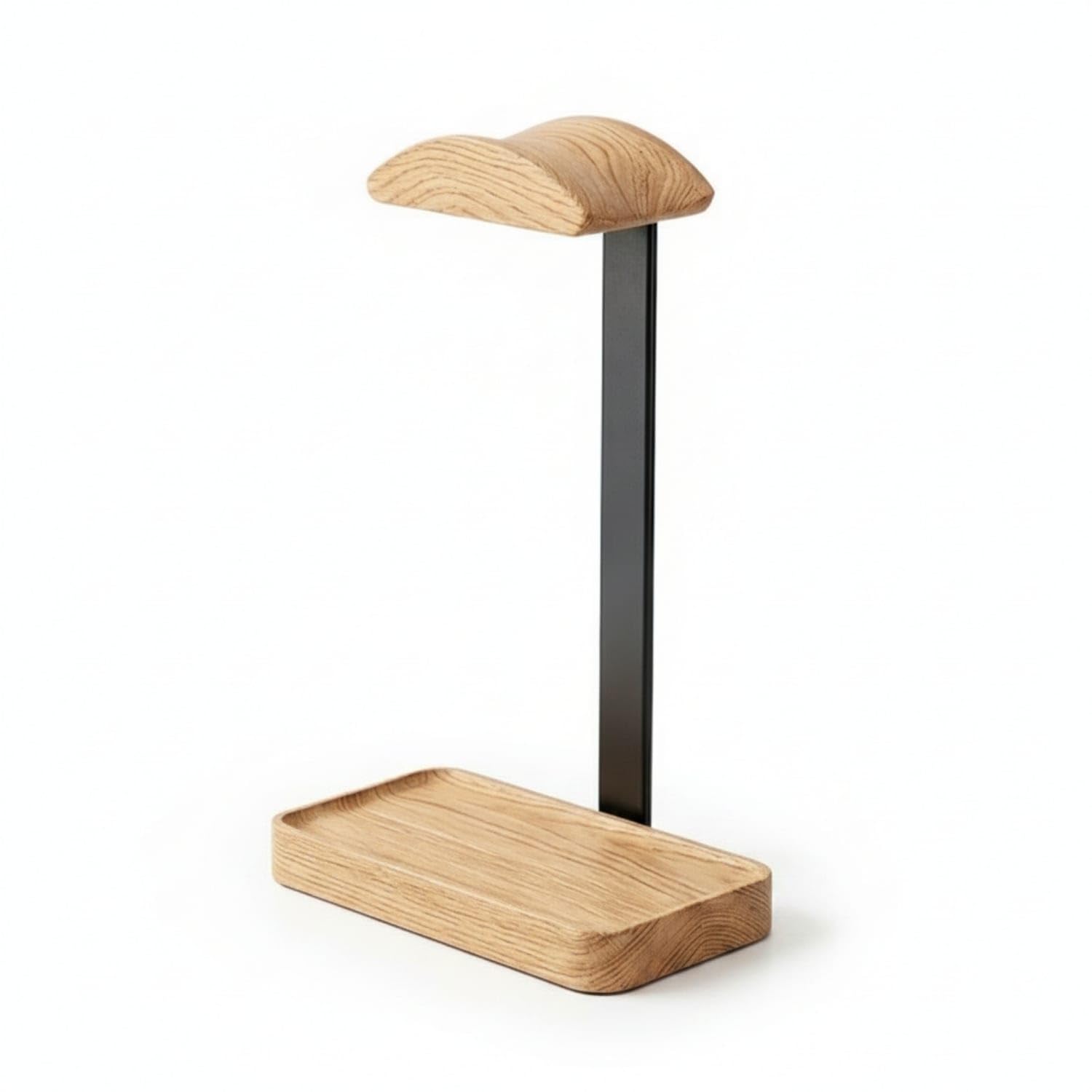 Aluminum Alloy Desktop Headphone Stand Curved Top Wood Headphone Stand Raised Edges Headset Holder Black Support, White Oak Curved-image-21