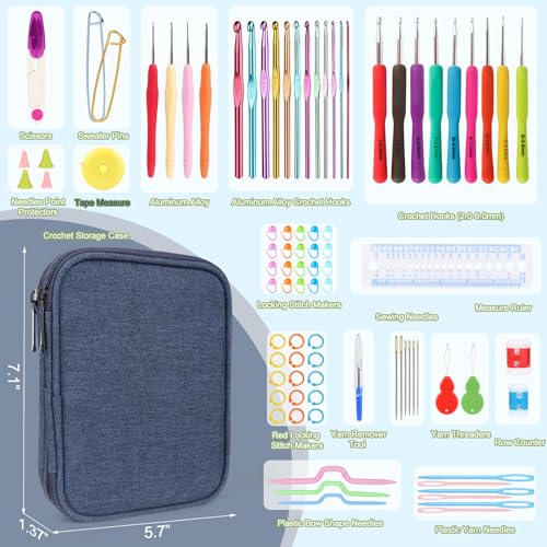 Image of Katech 99-Piece Crochet Hooks Set, Crochet Hook Kit with Storage Case, Ergonomic Knitting Needles Weave Yarn Kits DIY Hand Knitting Craft Art Tools for Knitting Hat, Bag, Socks, Scarf and Sweaters