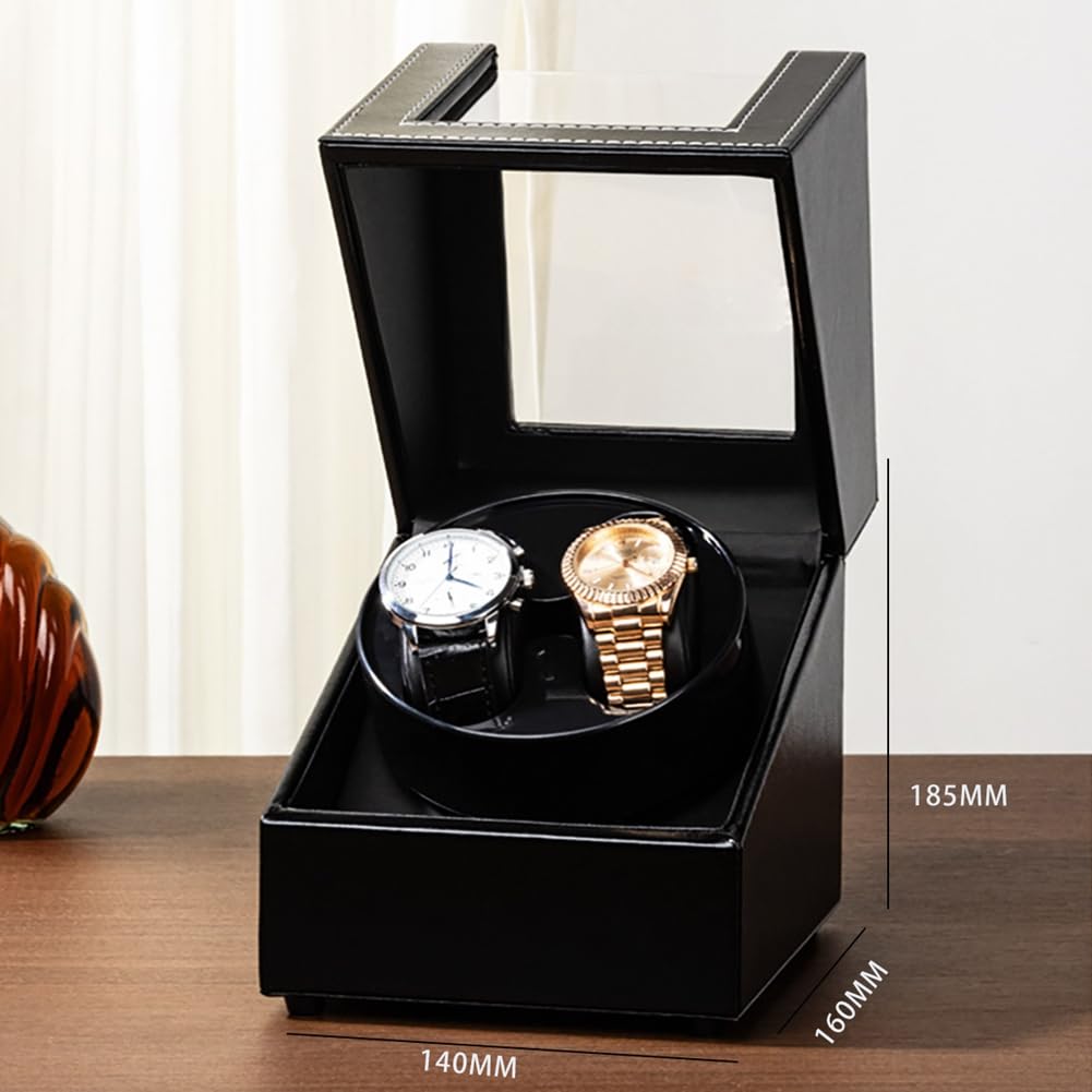 Enrollador de reloj doble para relojes automáticos, caja de cuero, 2 ranuras, para hombre