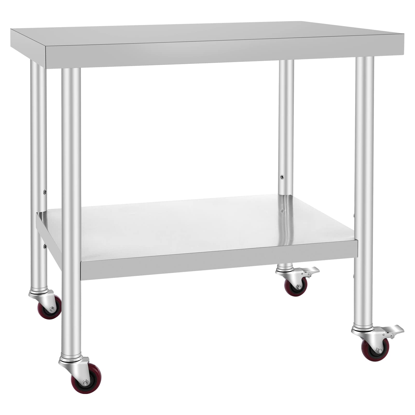 VEVOR Mesa de Preparación de Comida Acero Inoxidable 91,5x76,2x86,4cm Tabla de Cocina Profesional Capacidad de Carga 100 kg Tabla de Trabajo de Cocina Catering Ajustable para Restaurante Escuela