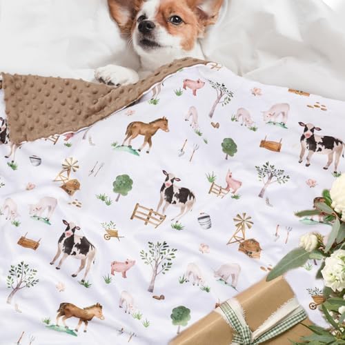 Image of BOPRIO Baby Blankets for Boys Girls, Soft Lightweight Nursery Minky Blankets with Double Layer Dotted Backing for Infant Toddler Nursery Crib with Cute Farm Animals Design 30 x 40 Inch
