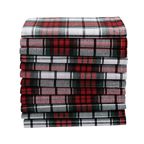 Dg Collections Dinner Napkins, 100% Cotton Over Sized Kitchen Napkins, Set Of 12 Pack (19 X 19 Inch) Red/White/Green Plaid Napkin For Christmas And Thanksgiving #TOP3