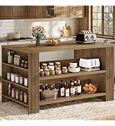 Tribesigns 59 Inch Kitchen Island with Storage, 3-Tier Farmhouse Wooden Stationary Island Table w...