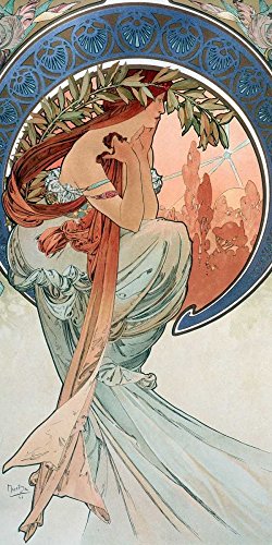 Impression sur toile Mucha La-poesie vertical | Grand tableau d'art figuratif enroulé 70x35