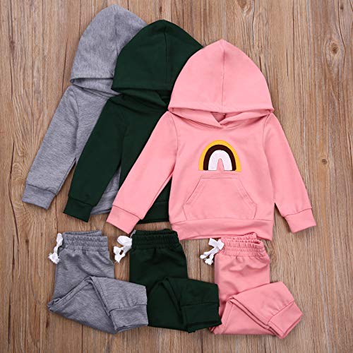 Bulingna Toddler Kids Baby Girl Boy Rainbow Hooded Sweatshirt Pullover Hoodies Pants Joggers Casual Tracksuit Set (Gray, 3-4T) #TOP6
