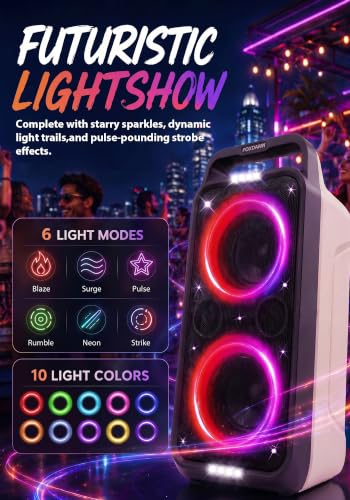 Image of Foxdawn Portable Bluetooth Speaker: 240W Peak Powerful Loud Sound Deep Bass Wireless Boombox Large Subwoofer 15 Hours Battery Life Fast Charging with Led Light Show for Party Outdoor Camping Backyard
