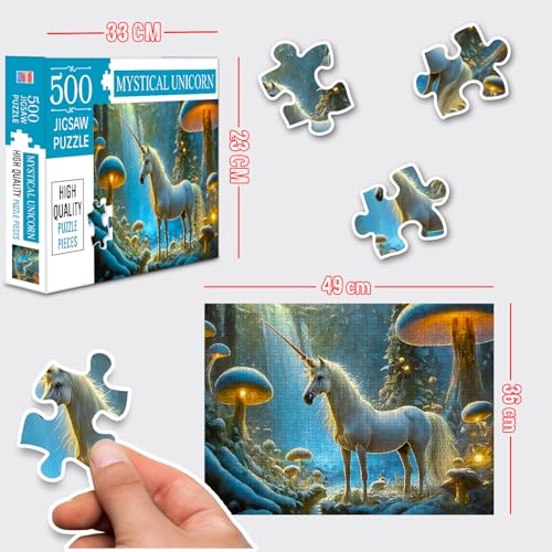 Image of Unicorn Jigsaw Puzzles for Kids and Children - Realistic Illustration Challenging Brain Booster Gifts, Fun and Creative Game - (500 Pcs)