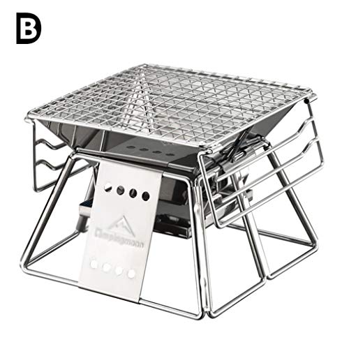 Edelstahl Klappgrill Outdoor, Picknickgrill Holzkohlegrill Kleiner Grill Höhenverstellbar Mini Grill Mit Aufbewahrungstasche 19 * 19 * 15/19Cm