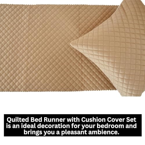 Image of KIB 200 TC Beige Velvet Usey Quilting Bedsheet Runner Set