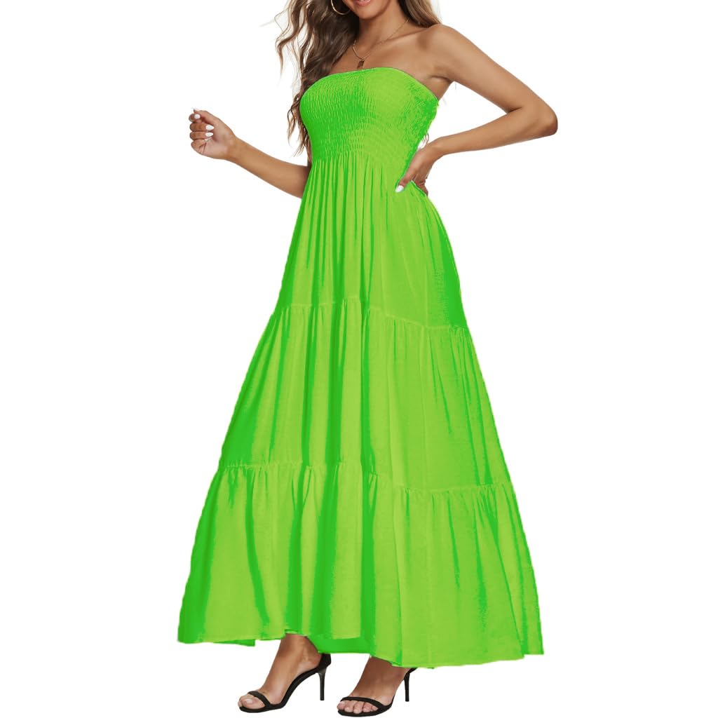 Women's Casual Off Shoulder Maxi Dress Strapless Tube Top Bohemian Beach Long Dresses 092