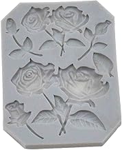 Molde para fondant de rosa, flor de rosa com molde de folha de silicone, topo de bolo, argila de polímero, molde de doces para decoração de bolo, molde de chocolate