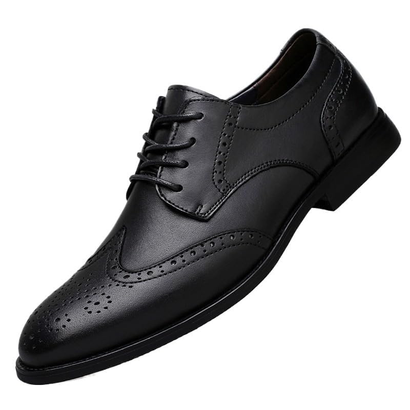 Mens Low Heel Derby Dress Shoes for Men, Lace-up Comfort Brogue Oxfords Casual Business Work Dress Shoes