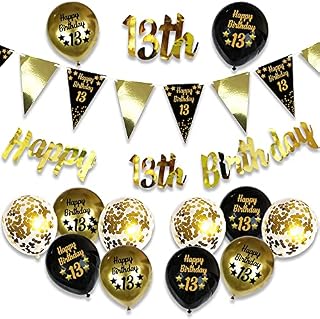 Blue Planet Fancy Dress Black and Gold 13th Birthday Decorations Bunting Banner Latex Confetti Balloons Party Supplies Kit for Men Women Boys Girls (13th Birthday)