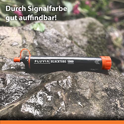PLUVIA® Blacktube Wasserfilter Outdoor inkl. Karabiner und Verlängerungshalm – Schützt dich vor einer Magen-Darm Erkrankung - Wasserfilter Trinkwasser Filtersystem Outdoor Survival Camping
