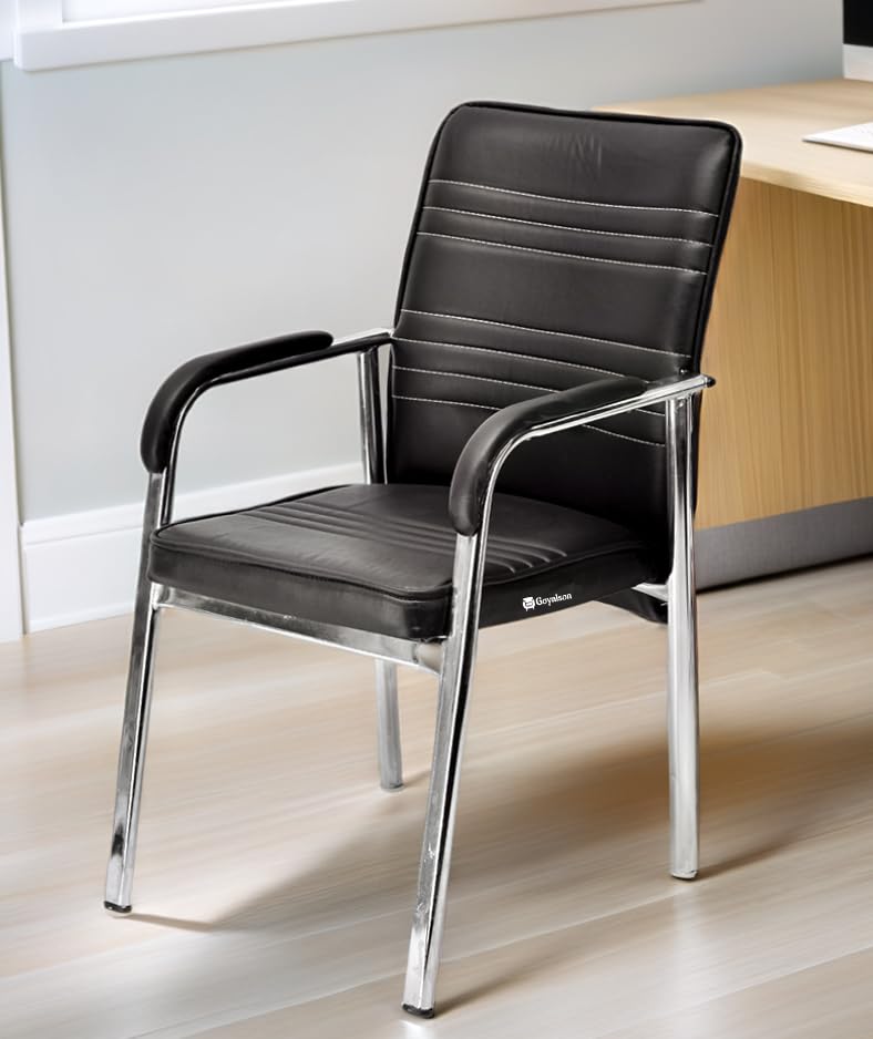 Image of Executive Director Principal Manager Office Visitor Study with arm Rest with Steel Frame and Cushion seat Back, Chair Without Wheels Holds up to 185 kg (1, Black, Heavy)
