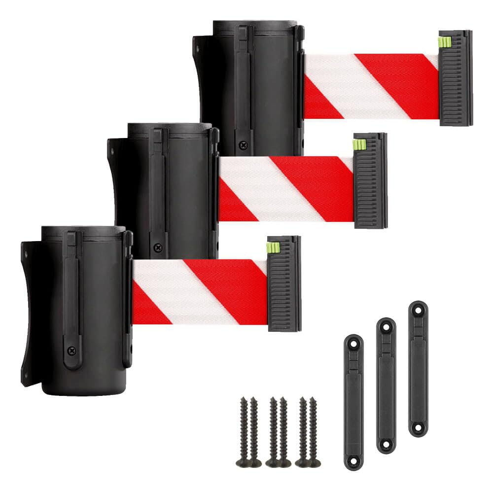 BIGPACK 3 x ALLROUNDLINE Gurtkassette, rot/weiß, 4 m, inklusive Wandclip, Art.-Nr. 610059 | Gurtpfosten | Gurtständer | Personenleitsystem
