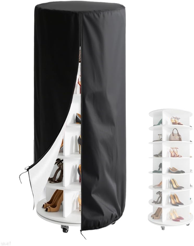 Rotating Shoe Rack Tower Cover Waterproof Spinning Shoe Display Rack Covers Revolving Shoe Rack Protection with Zipper (Cover only) (25" Dia x 37" H)