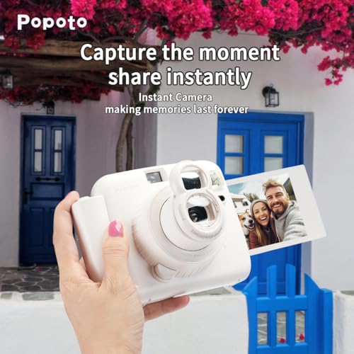POPOTO Câmera instantânea com capa de couro, mini 12 adesivos de decoração de câmera instantânea, mo