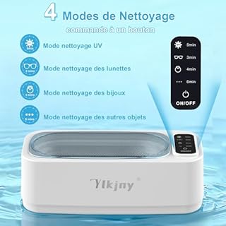 Nettoyeur Ultrasons, 55000Hz Bac a Ultrason, 350ml Ultrasonic Cleaner avec Écran LED, 4 Modes Nettoyeur Ultrason Bijoux avec Lumière UV pour Lunettes, Appareils Dentaires, Montres, Bagues et Colliers
