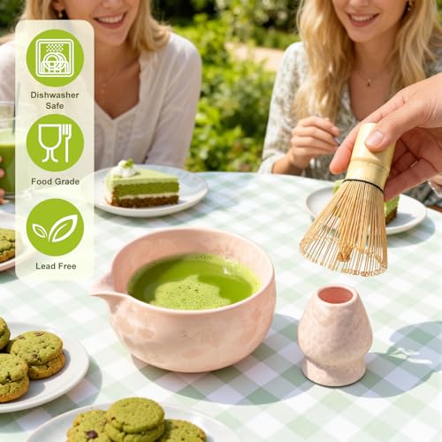 Matcha Whisk Set 7 PCs Ceramic Japanese Matcha Bowl Kit Includes Matcha Bowl, Matcha Whisk and Holder, Bamboo Scoop, Scoop Rest, Sifter, Tea Towel - Traditional Matcha Starter Set for Matcha Lovers by Bawiloer - Image 5
