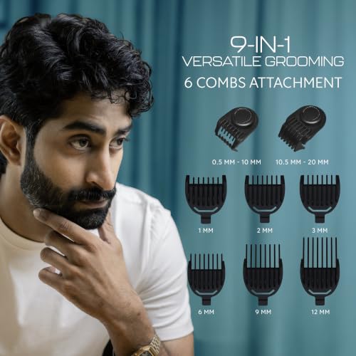 Image of Zlade Jaws Blitz 9-in-1 Beard Trimmer for Men | 40 Length Settings 0.5mm to 20mm | Self-Sharpening Blades | USB-C Fast Charging, 90min runtime (Black)