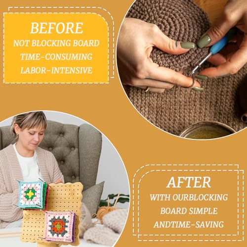 Image of HASTHIP Crochet Blocking Board with Pins, 7.7 inch Blocking Board for Crocheting Knitting, Bamboo Granny Square Blocking Boards for Crochet Projects, Wooden Crocheting Gifts for Crocheters