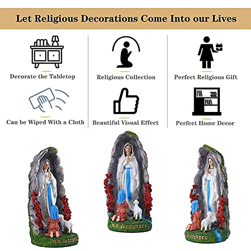 Catholic Our Lady Of Lourdes Statue 8 Inch Praying Blessed Virgin Mother Mary Figure, Grotto With Saint Bernadette And Lamb Statues, Catholic Religious Home Decor, Outdoor Garden Statue (8 Inch) #TOP5