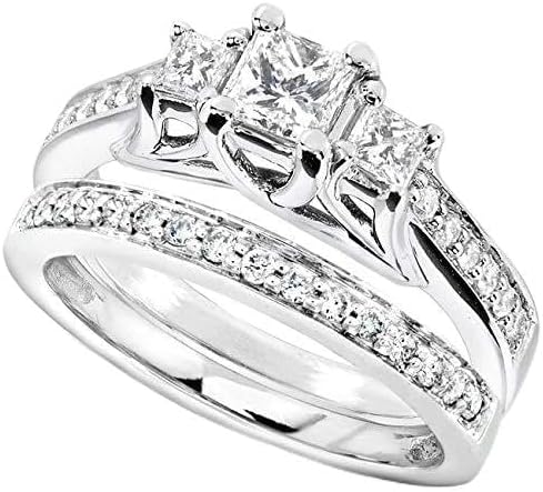 Kobelli Three-Stone Diamond Engagement Ring and Wedding Band Set 4/5 carat (ctw) in 14k White Gold