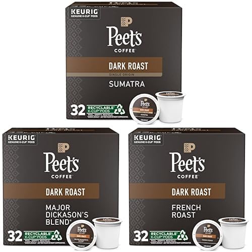 Peet's Coffee, Dark Roast Keurig K-Cup Pods Bundle - Major Dickason's Blend, Single Origin Sumatra, French Roast, 96 Count (3 Boxes of 32 K-Cup Pods)