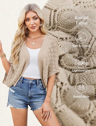 Image of GRACE KARIN Summer Cropped Cardigan for Women 2026 Batwing Sleeve Crochet Bolero Shrug Sweaters Lightweight Beach Boho Kimono