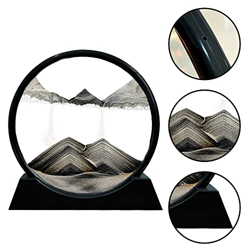 Image of Aoderun Moving Sand Art Picture Round Glass 3D Deep Sea Sandscape in Motion Display Flowing Sand Frame Relaxing Desktop Home Office Work Decor (7 inch)