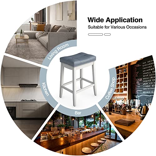 Costway Bar Stools Set Of 4, 24-Inch Height Backless Counter Stool With Footrest, Soft Seat Cushion, Wood Legs And Non-Slip Foot Pad, Saddle Stools For Home Kitchen Living Room, Stone Gray+White #TOP5