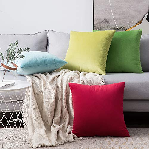 Image of MIULEE Pack of 2 Velvet Pillow Covers Decorative Square Pillowcase Soft Solid Cushion Case for Sofa Bedroom Car 18 x 18 Inch Apple Green