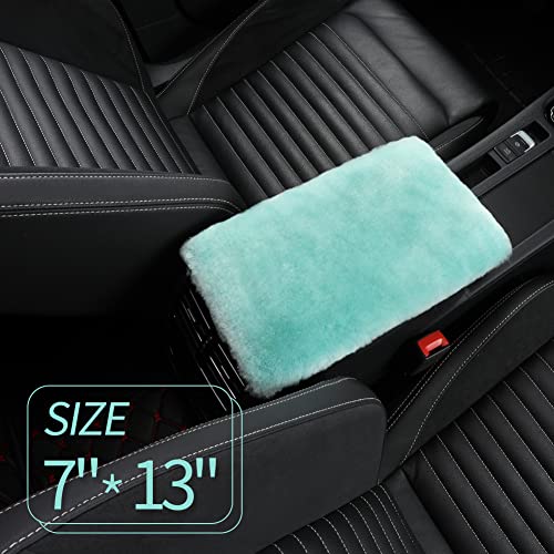 Image of IRIWOOL Sheepskin Armrest Cover Auto Center Armrest Cover Car Soft Console Pad, Fluffy Wool Auto Center Console Cover for Most Car Arm Rest Decoration Protector 7 x 13 Inch (Shearling, Mint)