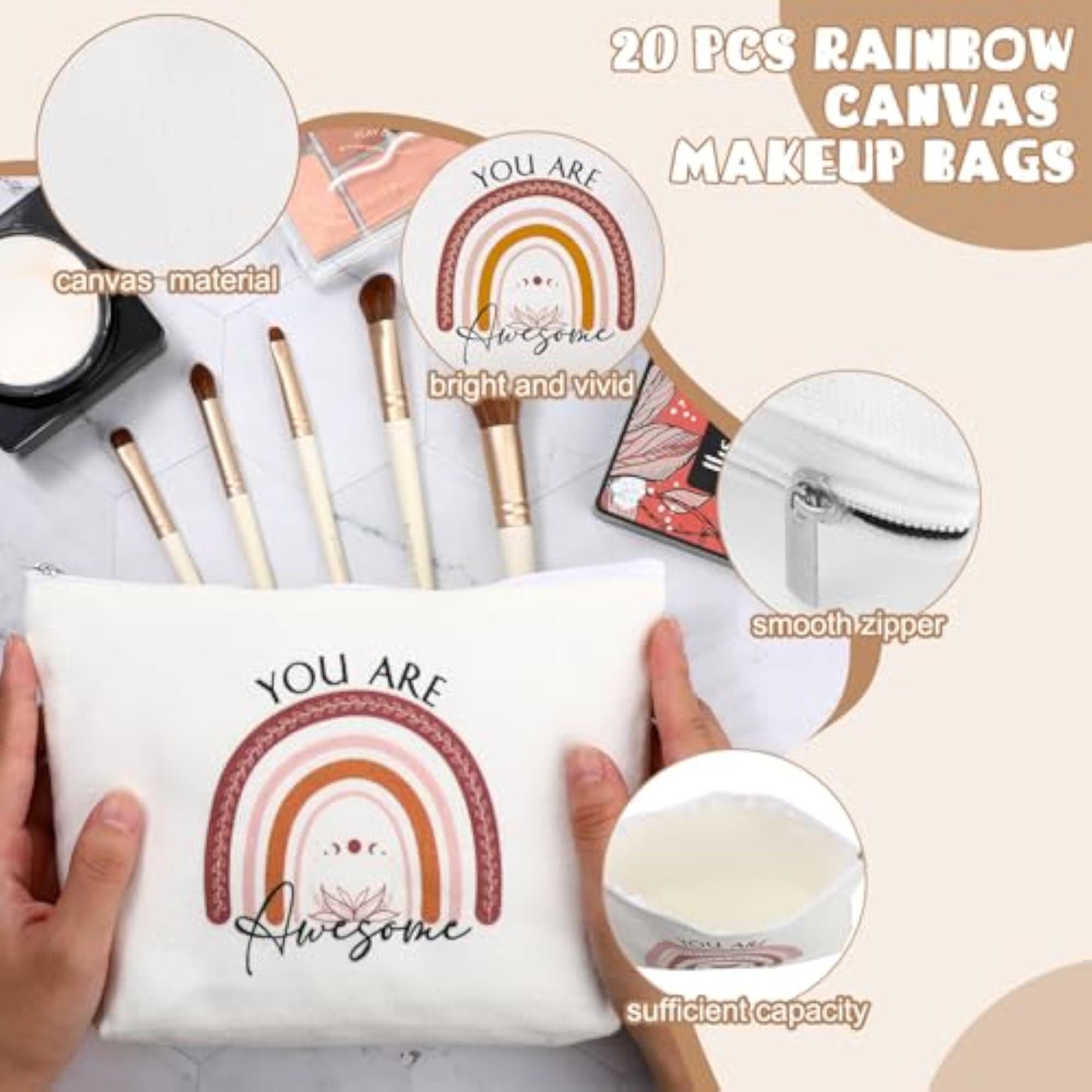 40 Pcs Inspirational Rainbow Cosmetic Bags & Keychains Set