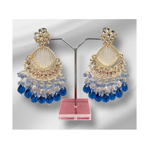 Ocean blue crysrtal and pearls earrings - Image 3