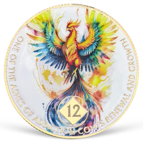 Colorful Phoenix 12 Year NA Medallion NA AA Sobriety Coin with Serenity Prayer NA Recovery Chip Celebrating Clean and Sober Living 1-20 Years Narcotics Anonymous Gifts for Men Women