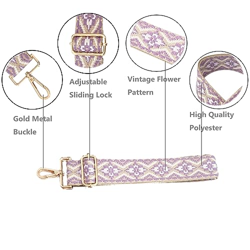 Image of Purse Strap Replacement Wide Adjustable Crossbody Shoulder Strap Guitar Straps for Handbags Flower Purple