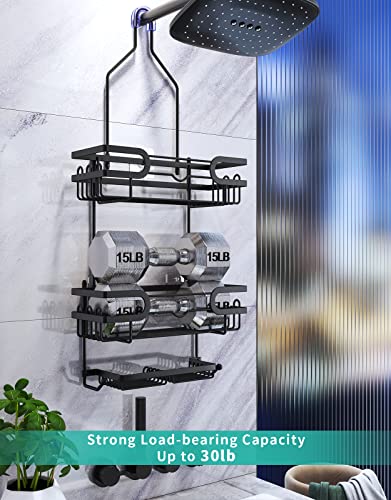 Hapirm Hanging Shower Caddy With Two Soap Holders, Rustproof & Waterproof Shower Shelf Over Shower Head With 12 Hooks, No Drilling Shower Organizer For Bathroom - Black #TOP2