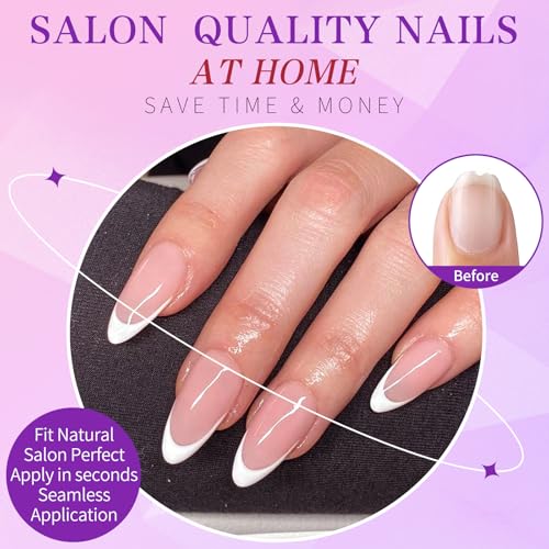 Lifextol 120pc White French Tip Press on Nails Medium Fake Nails Press ons with Glue&Adhesive Tab, False Acrylic Nails Press on Nails Almond Nail Tips Artificial Glue on Nails Fingernail Stick Nails