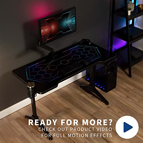 Vivo 48 X 24 Inch Pc Gaming Desk With Breathing Rgb Geo-Honeycomb Led Lights, Tempered Glass Desktop, Steel Frame, Gamer Table Workstation, Cup Holder, Headphone Hook, Black, Desk-Gm48Bg #TOP6