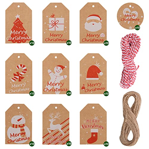 KEYIDO 100 Pièces Étiquettes en Papier kraft Étiquettes Cadeau Noël Kraft Pour DIY Emballage de Cadeaux Noel et Décoration D'arbre Étiquettes de Noël Étiquette Pour Cadeau Avec Ficelle Cover