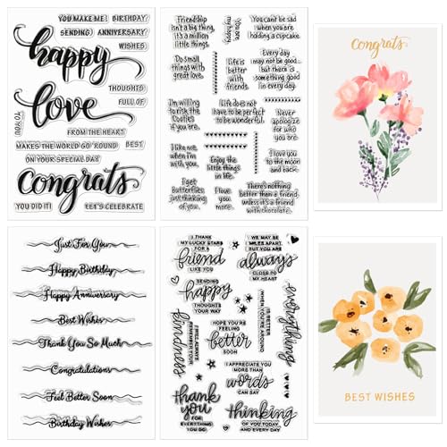 Outus 4 Pcs Stamps for Crafting Words Clear Blessing Sentiment Words Silicone Stamps for Card Making Crafting Pattern Christian DIY Scrapbooking Photo Album Decoration(Classic)