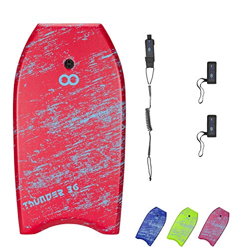 Image of WOOWAVE Bodyboard 33-inch /36-inch /41-inch Super Lightweight Body Board with Coiled Wrist Leash, Swim Fin Tethers, EPS Core and Slick Bottom, Perfect Surfing for Kids Teens and Adults(36 inch, Red)