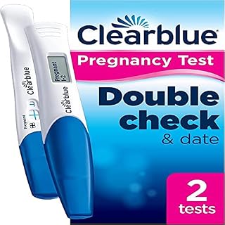 Clearblue Pregnancy Test Double-Check and Date Combo Pack, Result As Fast As 1 Minute (Visual Stick) and Tells You How Many Weeks (Digital Stick), Kit Of 2 Tests (1 Digital, 1 Visual)