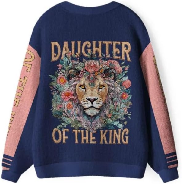 Womens Classic Cable Knit Long Sleeve Cardigan Fitted Button Up Warm for Winter Daughter of King